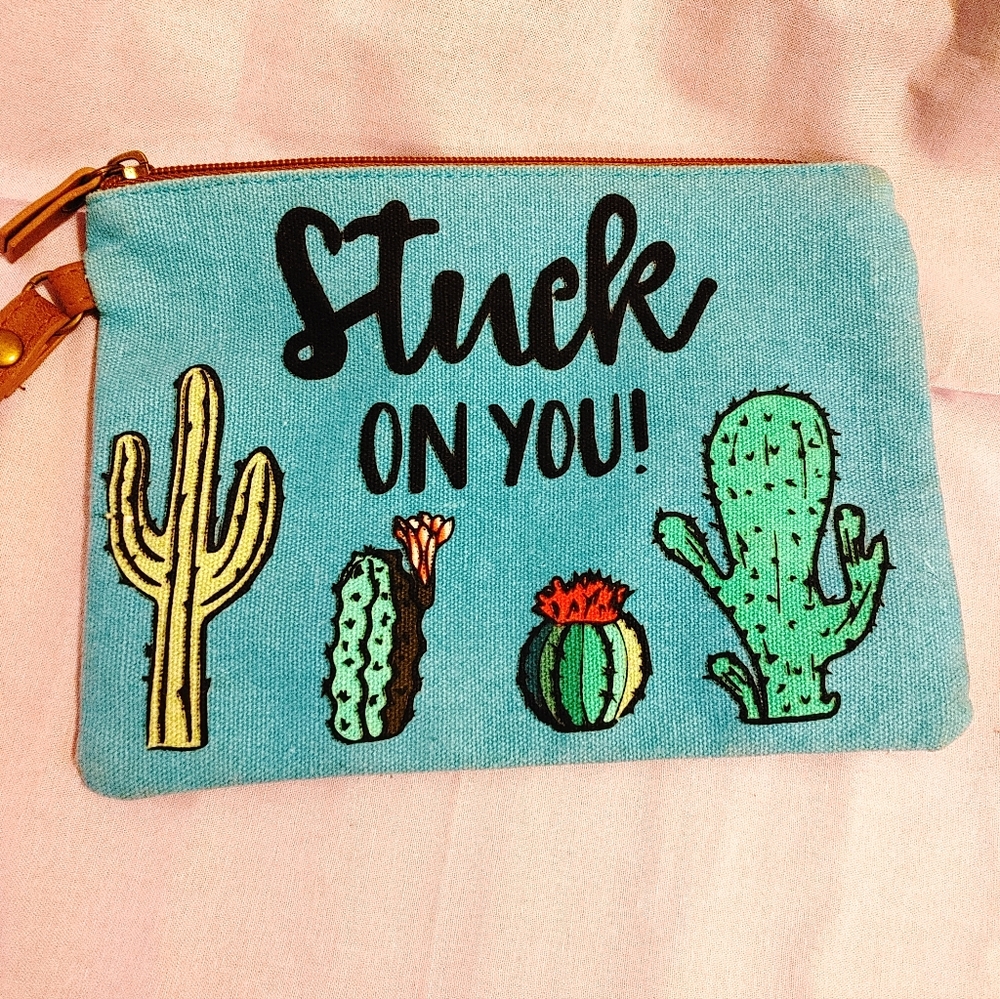 Cactus Print Blue Pouch